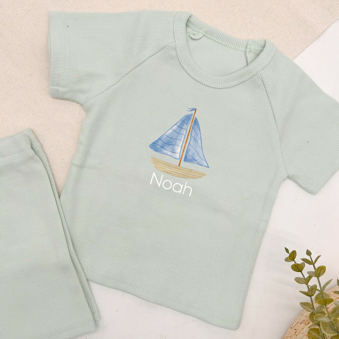 Personalised Sail Boats Ribbed Shorts Set