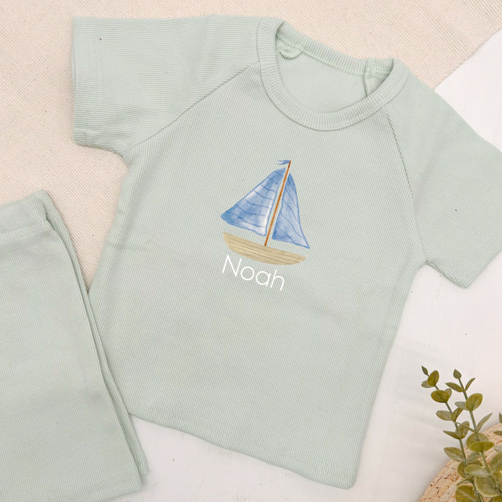 Personalised Sail Boats Ribbed Shorts Set