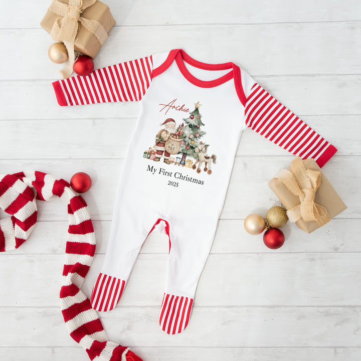 Personalised Santa & Co First Christmas Baby Grow/Vest/Bib