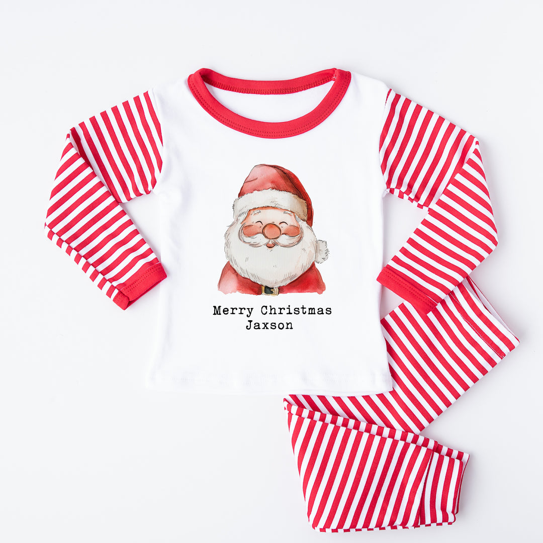 Personalised Santa Red Striped Christmas Pyjamas