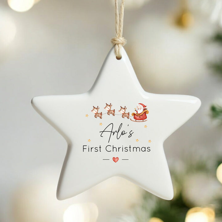 Personalised First Christmas Santa Sleigh Star Bauble