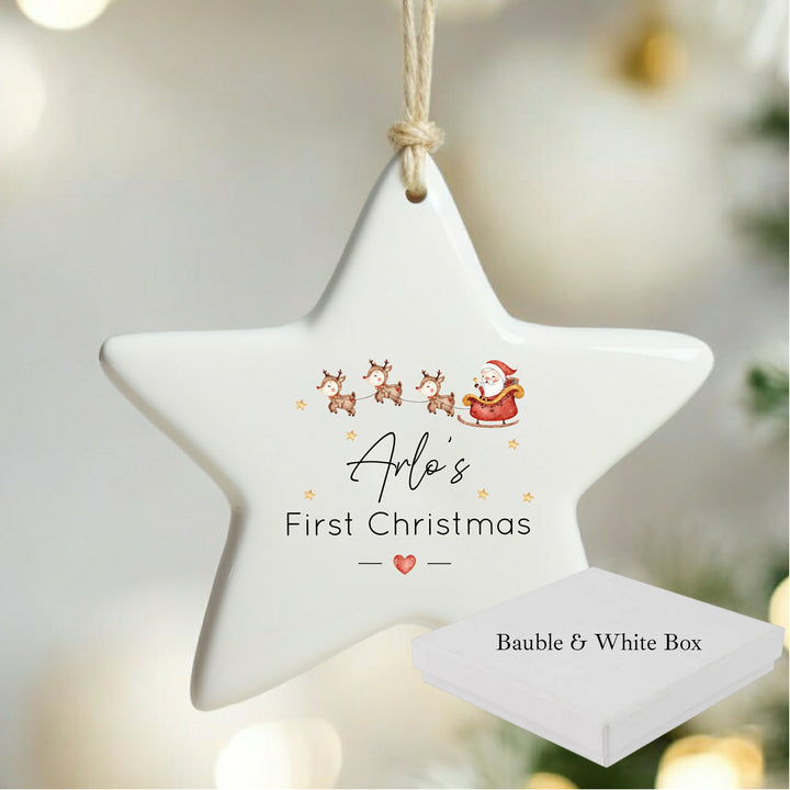 Personalised First Christmas Santa Sleigh Star Bauble