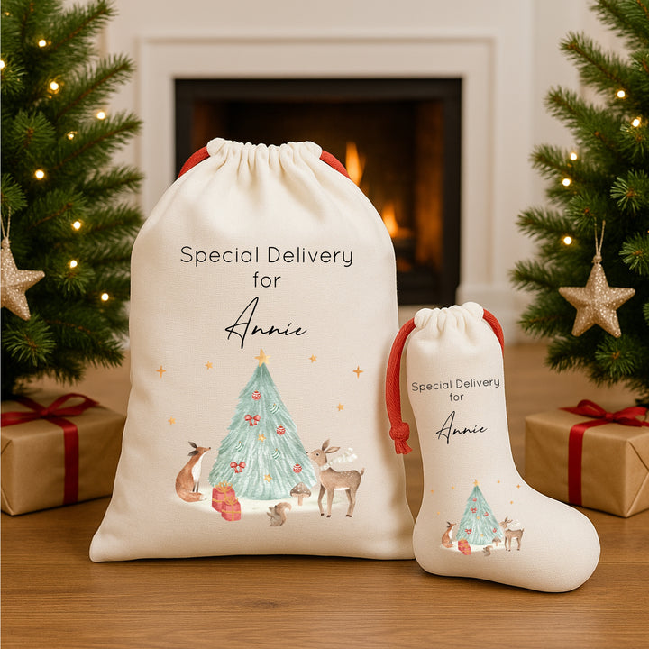 Personalised Woodlands Santa Sack or Stocking