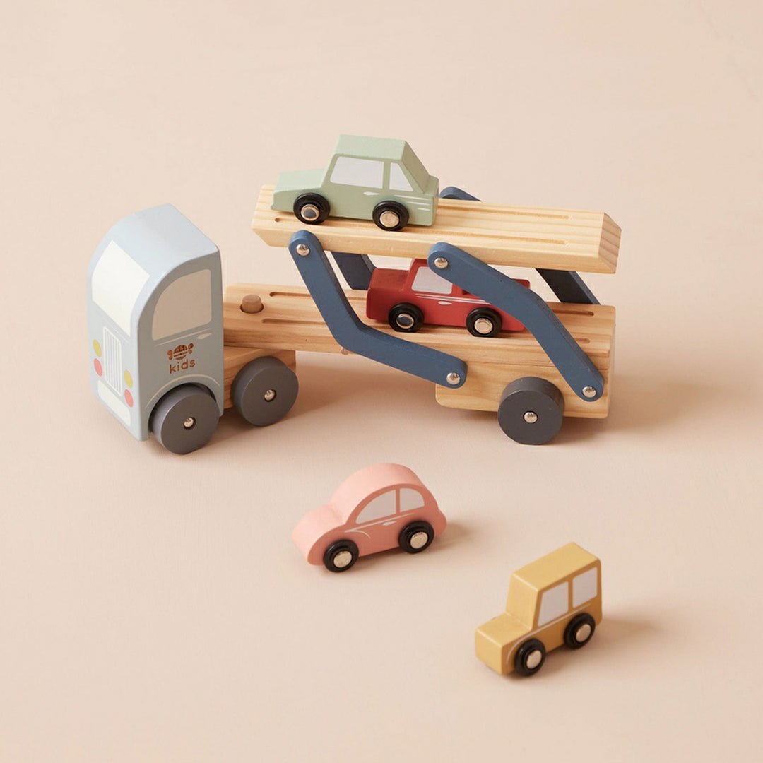 Wooden Car Transport Truck Engraved Toy Set