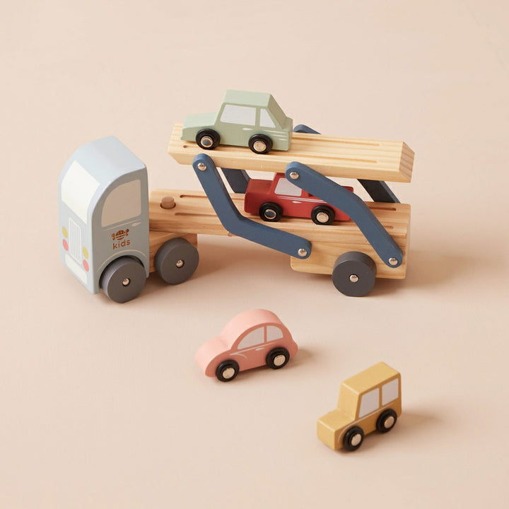 Wooden Car Transport Truck Engraved Toy Set