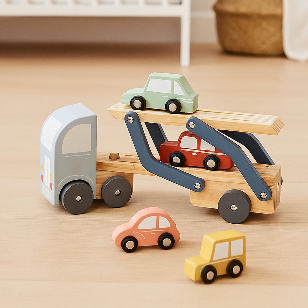 Wooden Car Transport Truck Engraved Toy Set