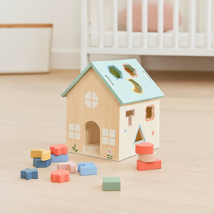 Wooden Shapes House Engraved Toy Set