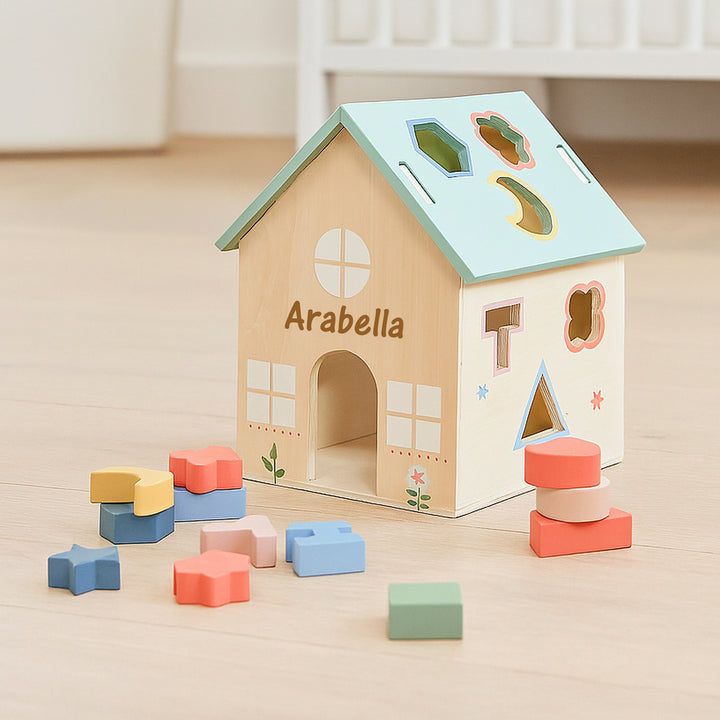 Wooden Shapes House Engraved Toy Set