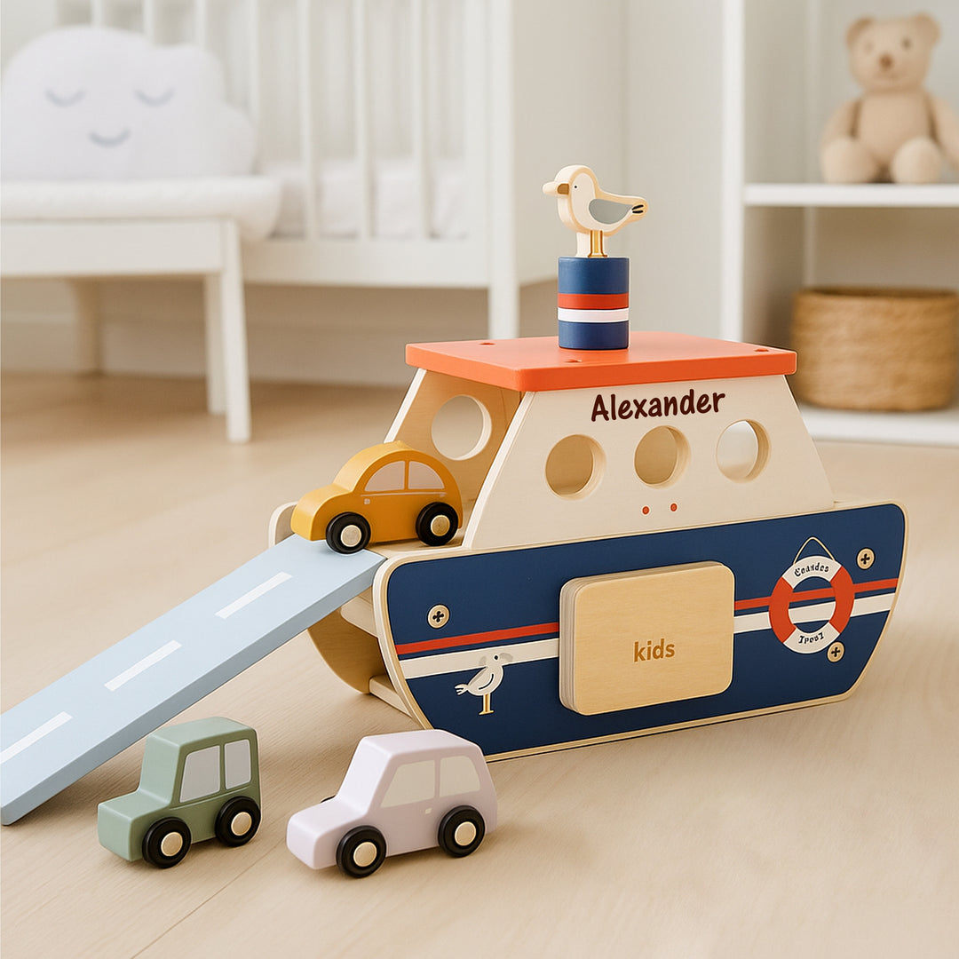 Wooden Boat Transporter Toy Set