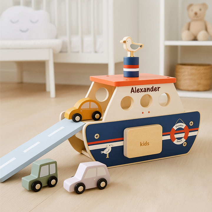 Wooden Boat Transporter Toy Set