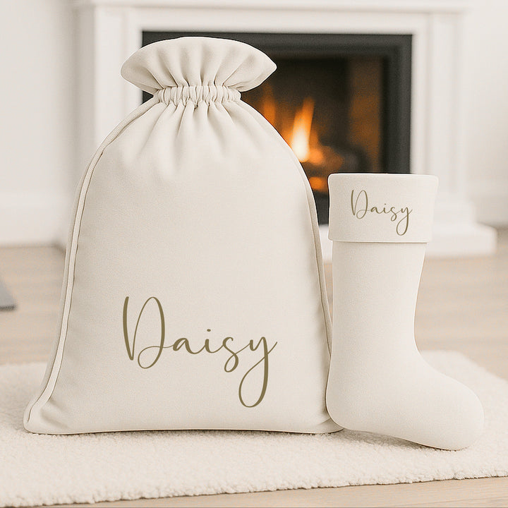 Personalised Simple Gold Name Christmas Sack or Stocking