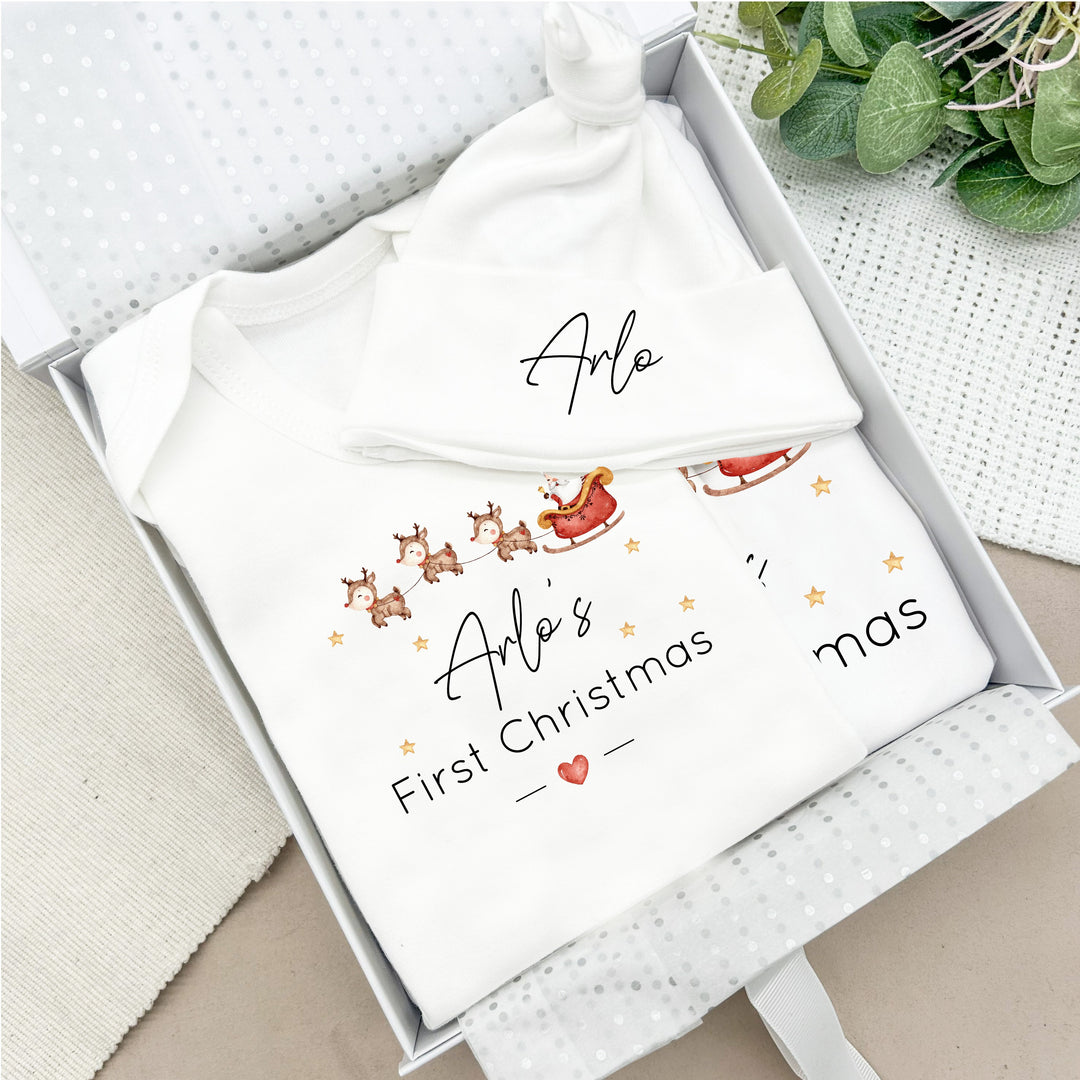 Personalised My First Christmas Santa Sleigh Clothing Gift Set