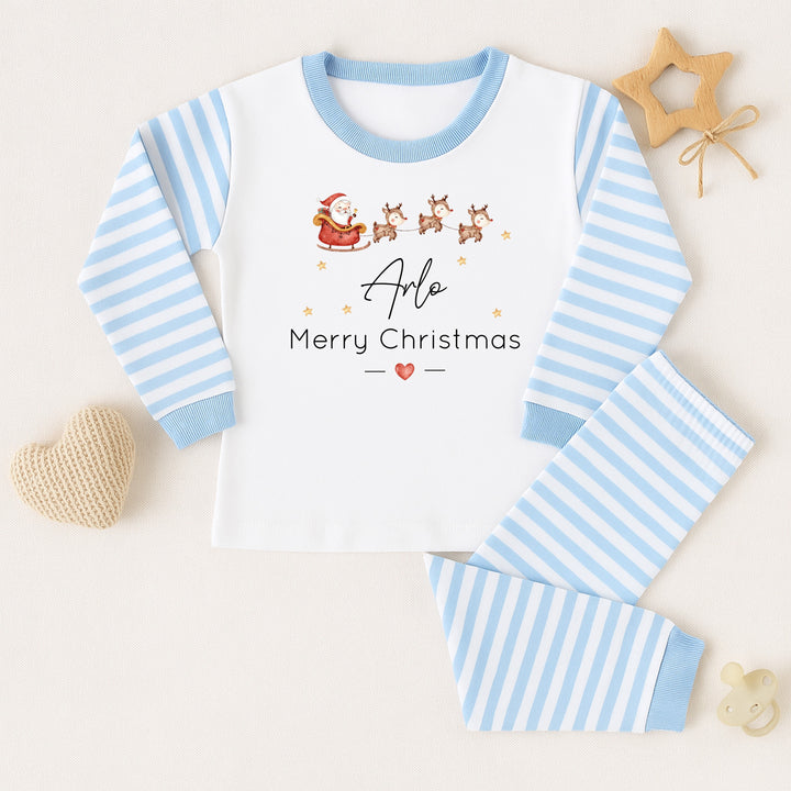 Personalised Merry Christmas Santa Sleigh Christmas Pyjamas
