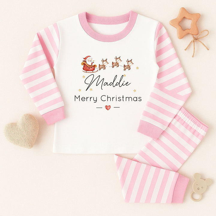 Personalised Merry Christmas Santa Sleigh Christmas Pyjamas