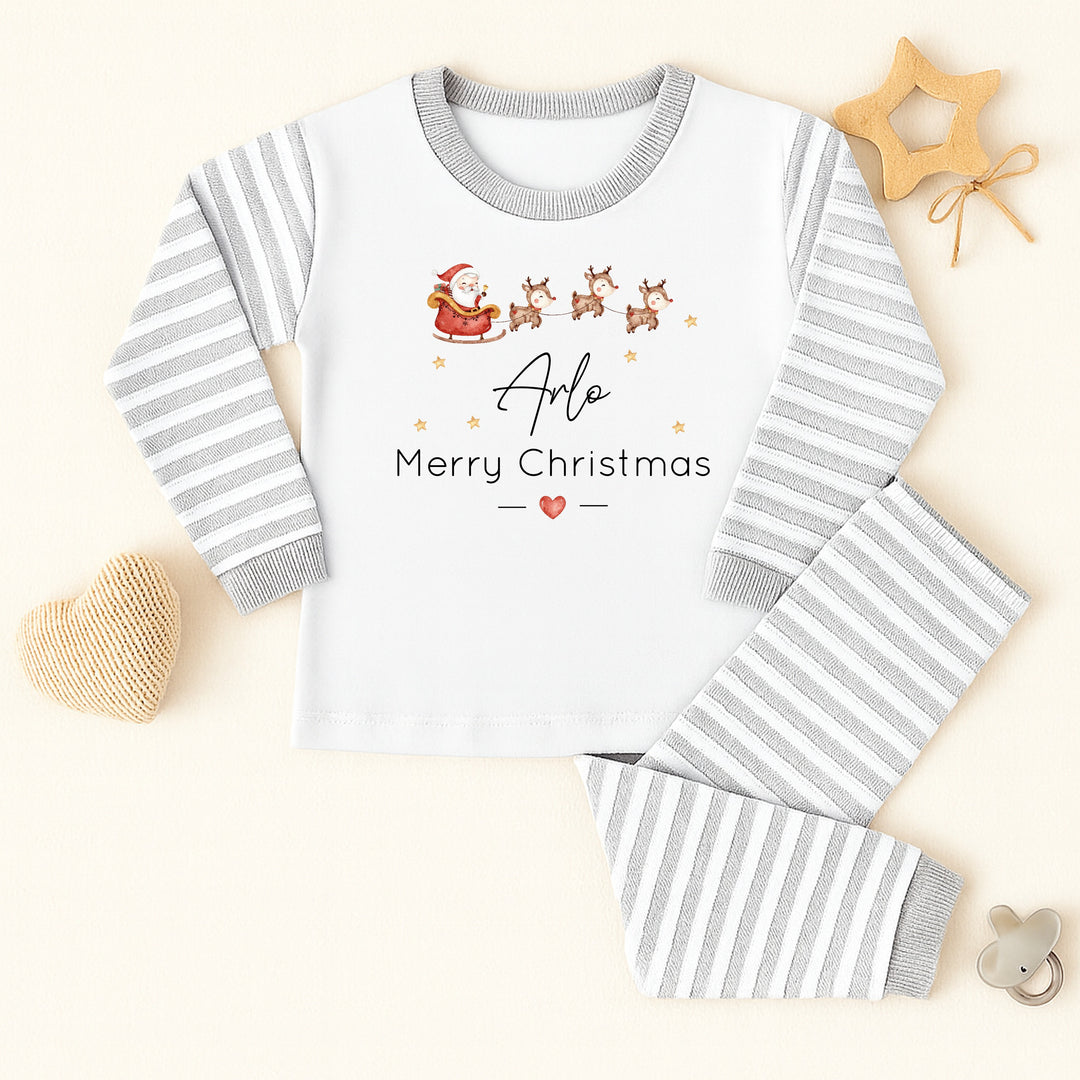 Personalised Merry Christmas Santa Sleigh Christmas Pyjamas