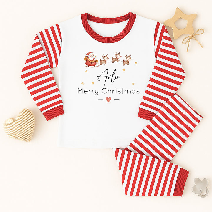 Personalised Merry Christmas Santa Sleigh Christmas Pyjamas