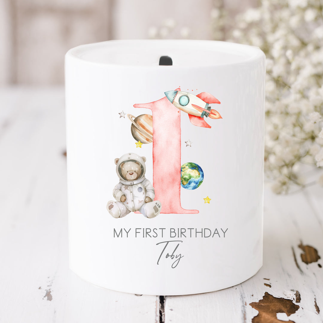 Personalised Red Spaceman Birthday Money Box
