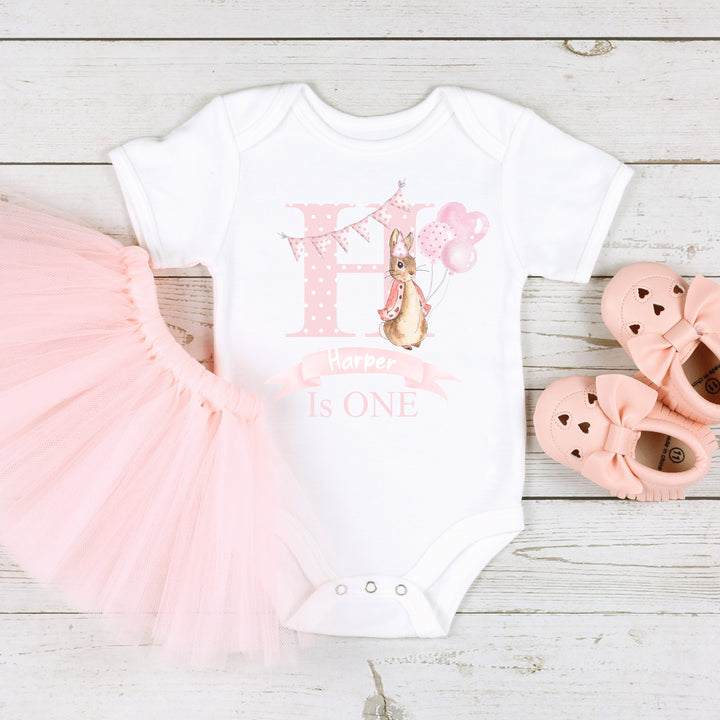 Personalised Spotty Pink Rabbit Initial Birthday Vest