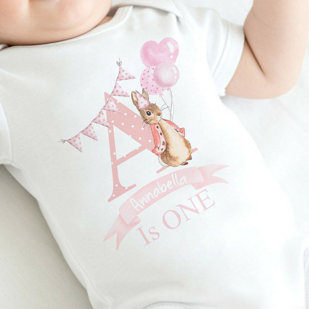 Personalised Spotty Pink Rabbit Initial Birthday Vest