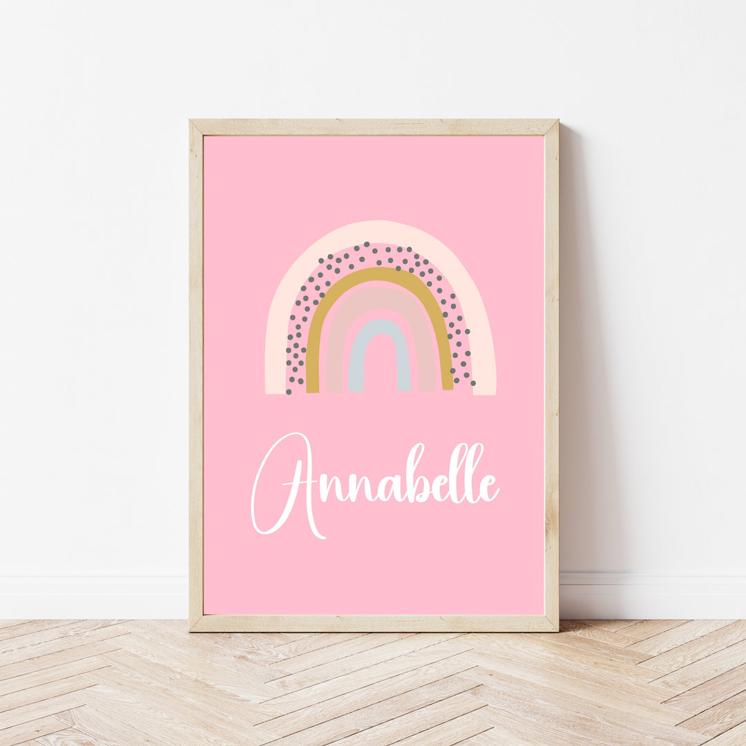 Personalised Pink Spotty Rainbow Set of 3 Wall Art
