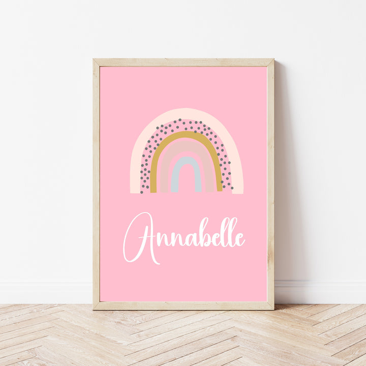 Personalised Pink Spotty Rainbow Set of 3 Wall Art