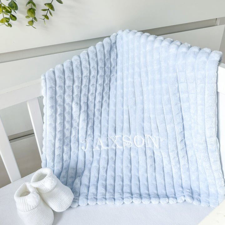 Personalised Boys Embroidered Blue Blanket, Comforter or Gift Set
