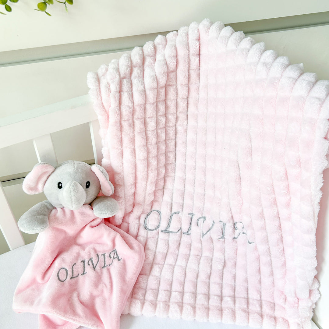 Personalised Girls Embroidered Pink Blanket, Comforter or Gift Set