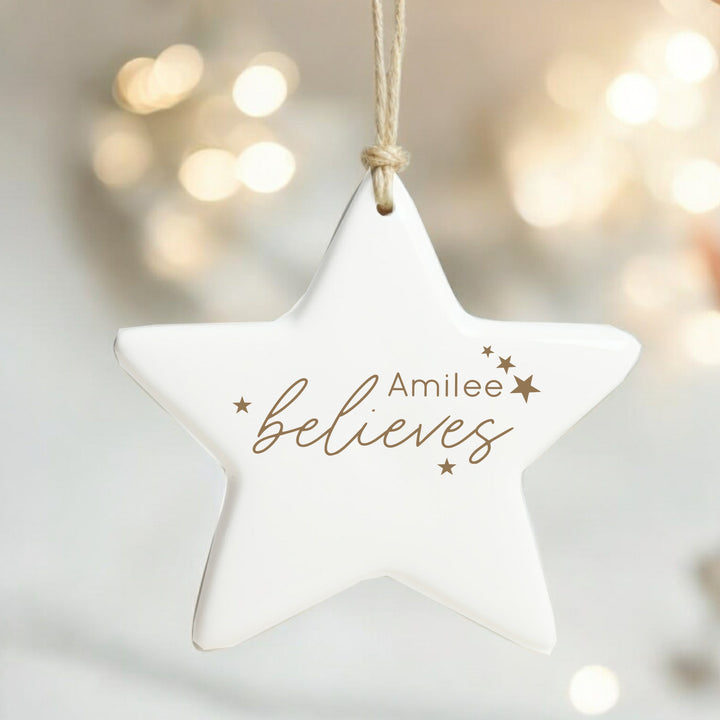 Personalised Gold Name Believes Star Ornament