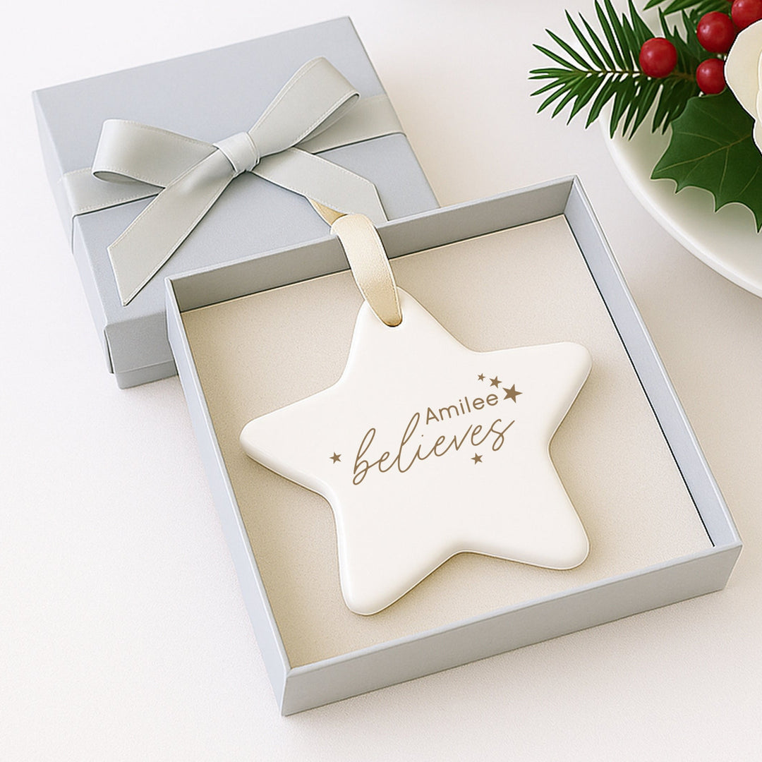Personalised Gold Name Believes Star Ornament