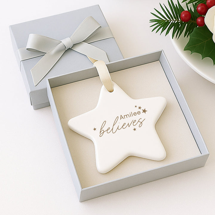 Personalised Gold Name Believes Star Ornament