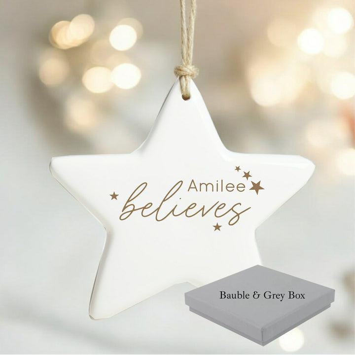 Personalised Gold Name Believes Star Ornament