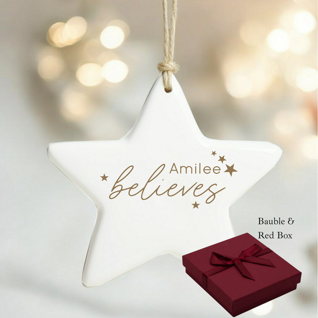 Personalised Gold Name Believes Star Ornament