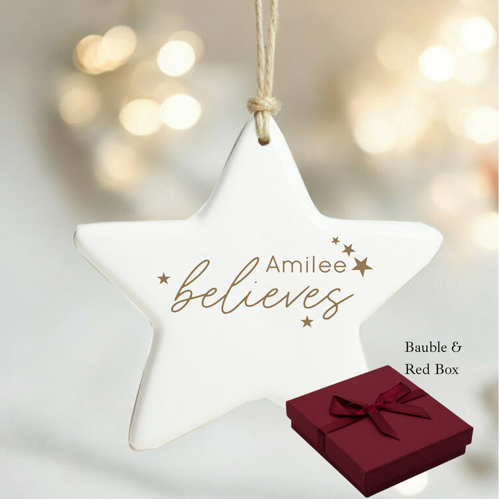 Personalised Gold Name Believes Star Ornament