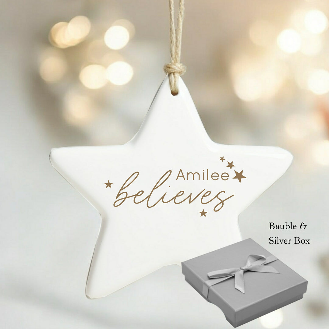 Personalised Gold Name Believes Star Ornament