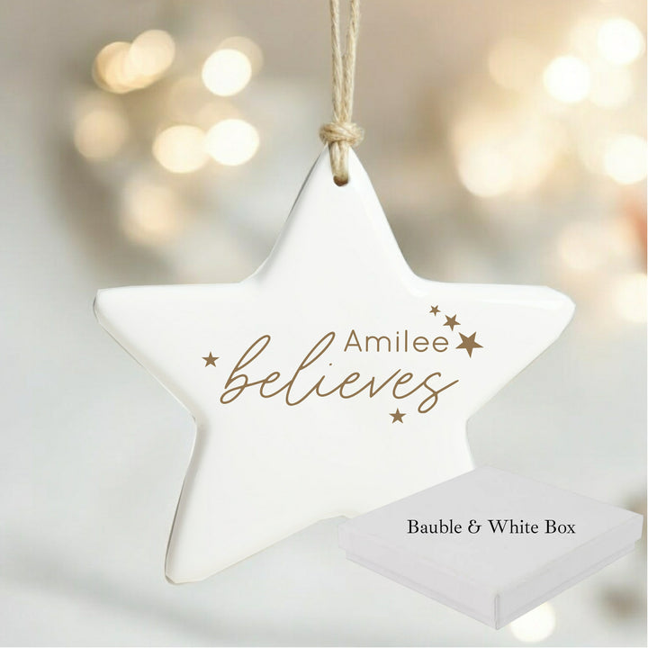 Personalised Gold Name Believes Star Ornament
