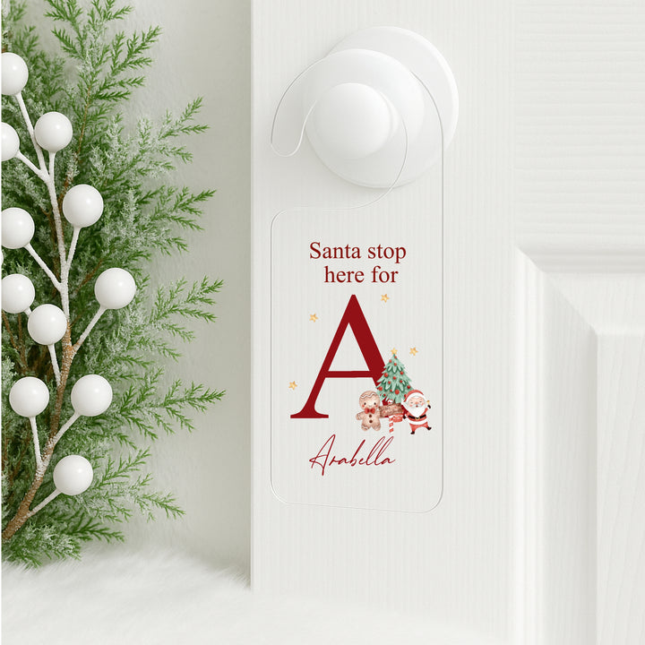 Personalised Red Initial Santa Stop Here Door Sign