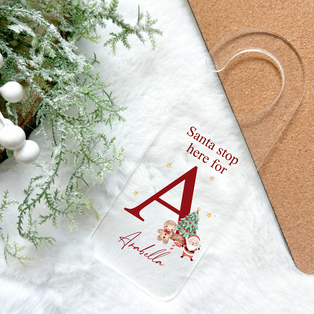 Personalised Red Initial Santa Stop Here Door Sign
