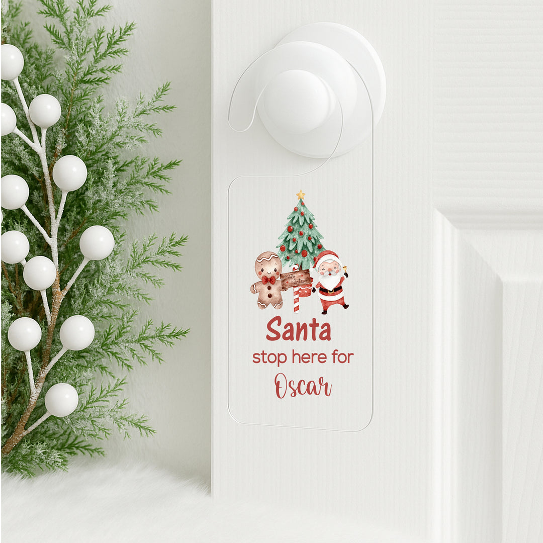 Personalised Gingerbread Santa Stop Here Door Sign