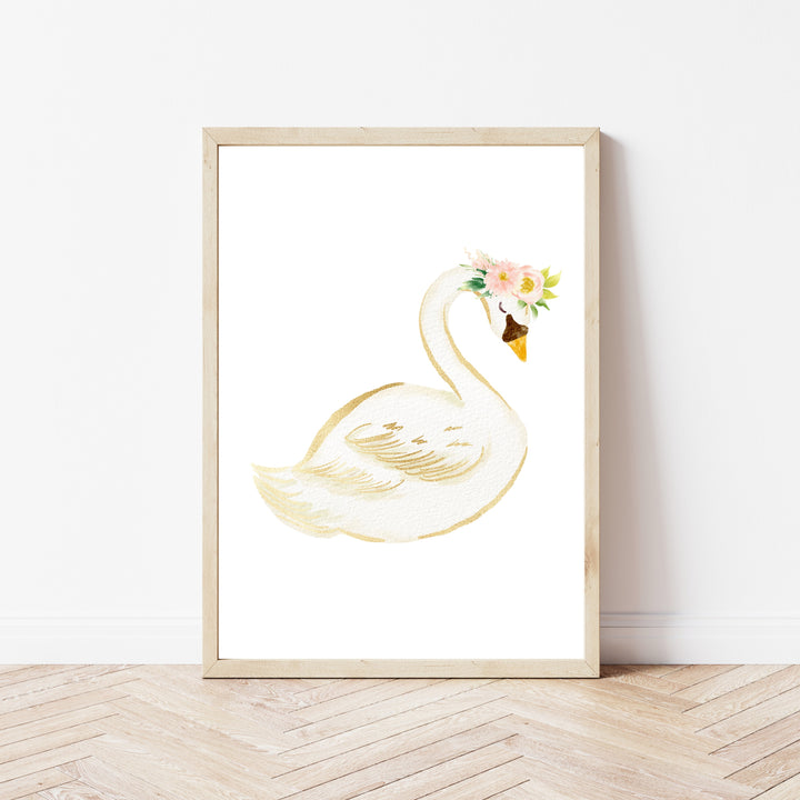 Pink Floral Swan Set of 3 Wall Art