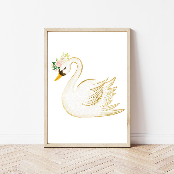Pink Floral Swan Set of 3 Wall Art
