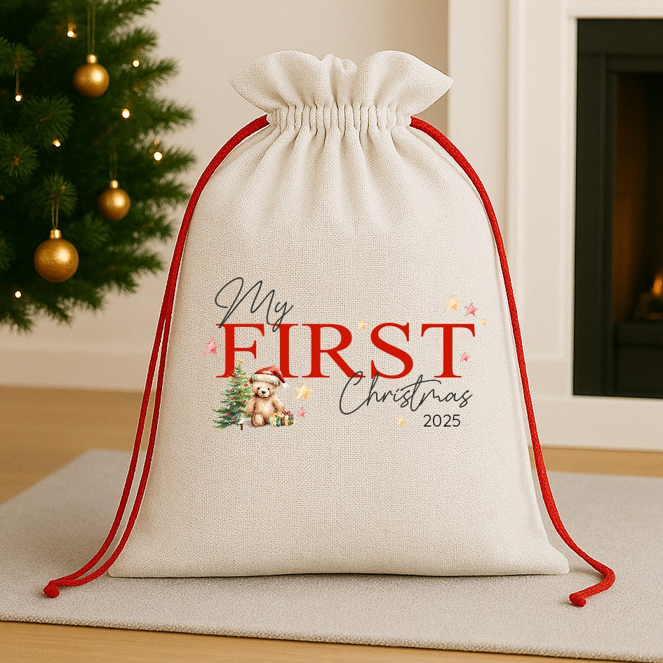 My First Christmas Red Teddy Santa Sack