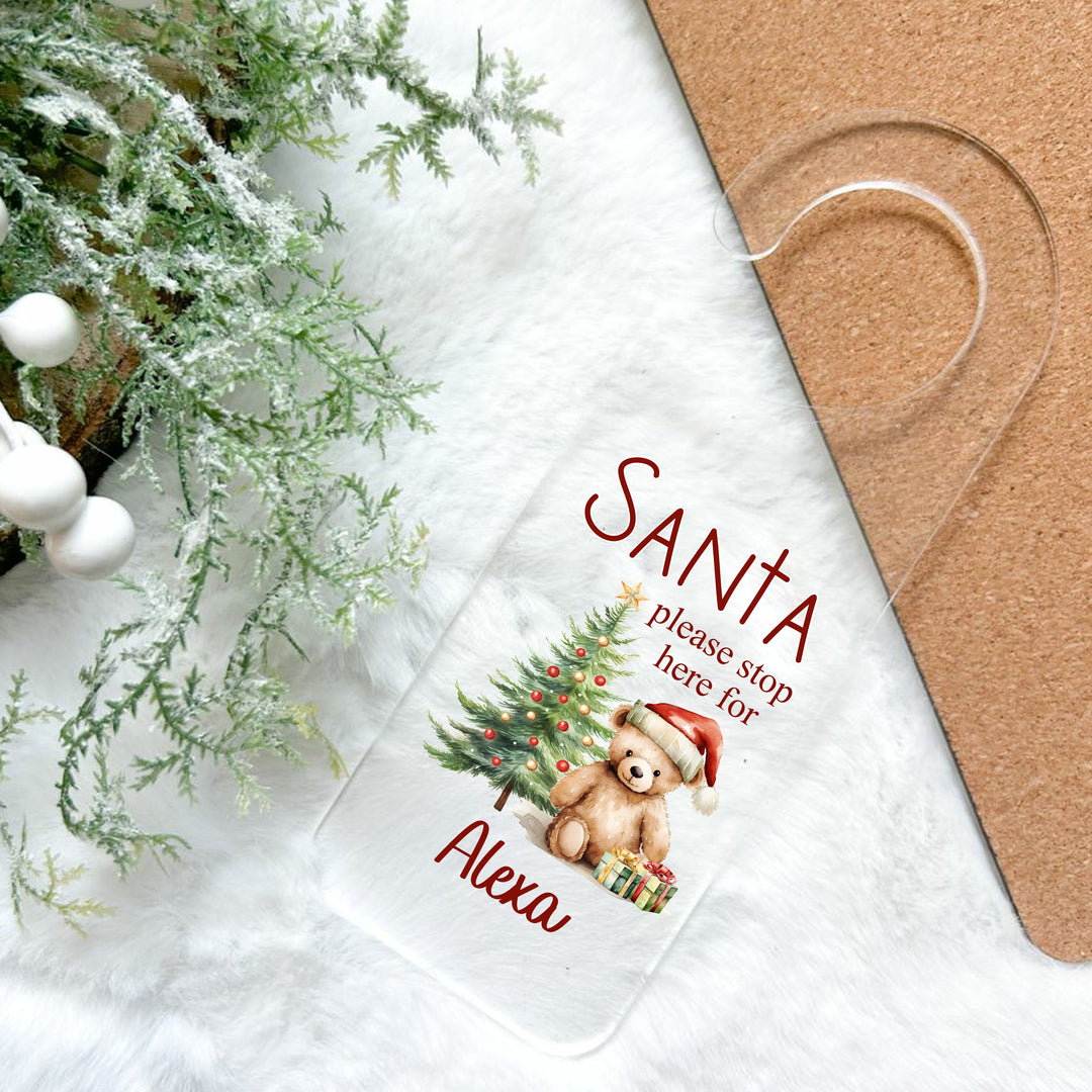 Personalised Red Teddy Santa Stop Here Door Sign