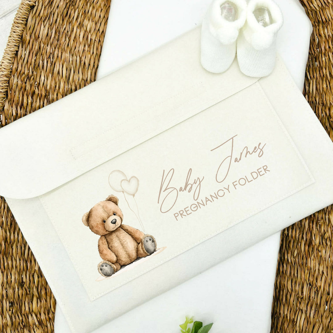Personalised Teddy Bear Pregnancy/Maternity Notes Cream Folder