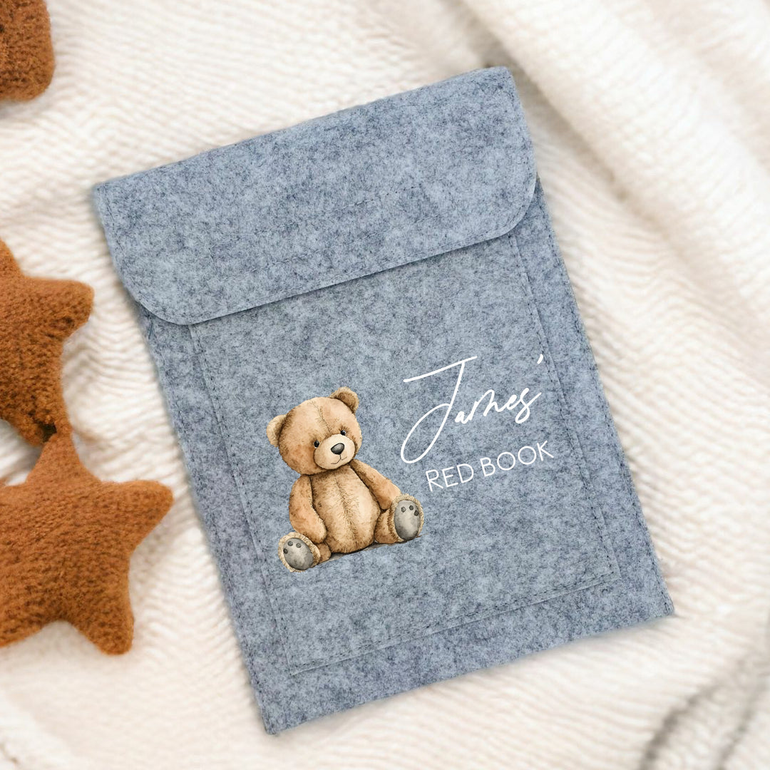 Personalised Teddy Bear Unisex Red Book Folder