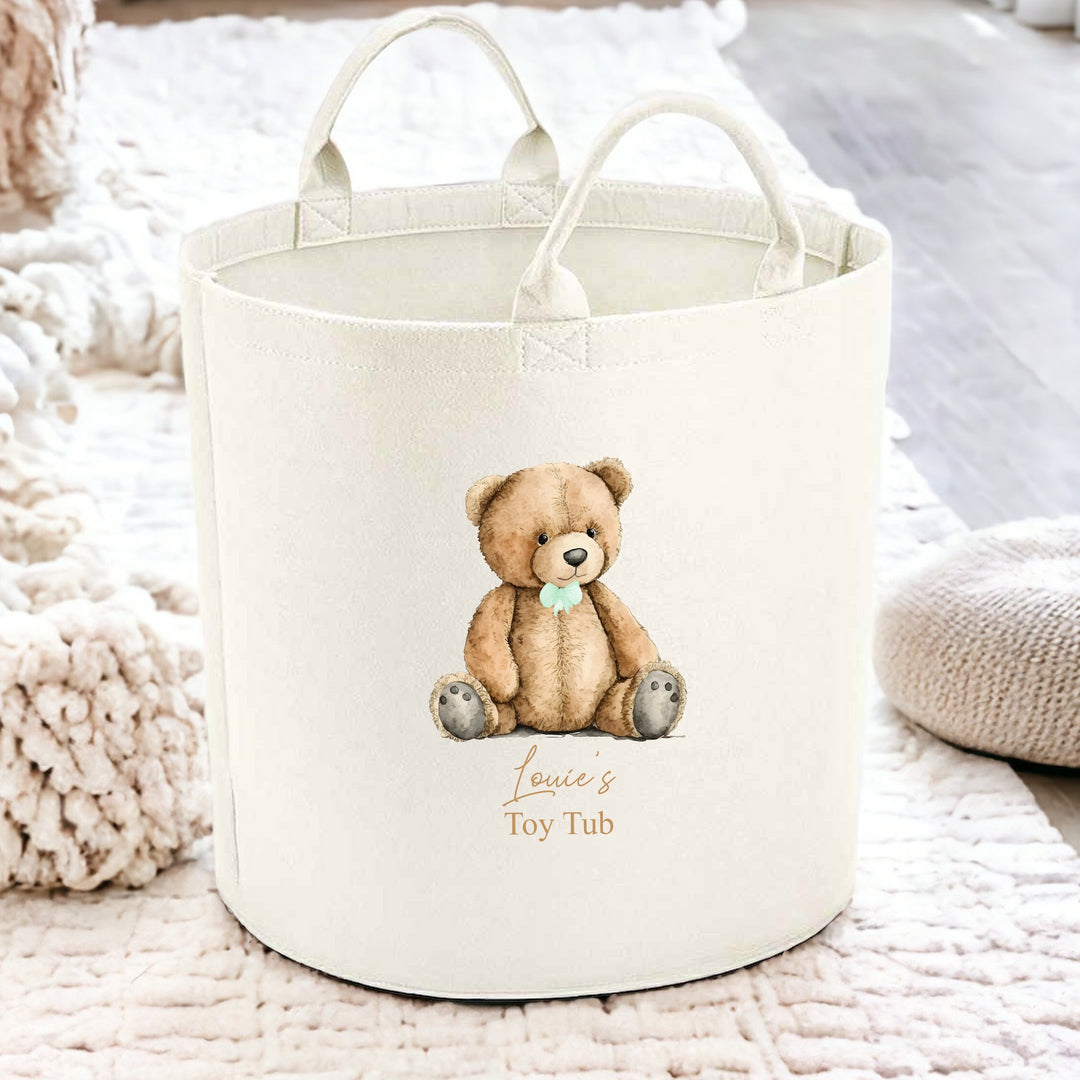 Personalised Green Teddy Bear Toy Tub