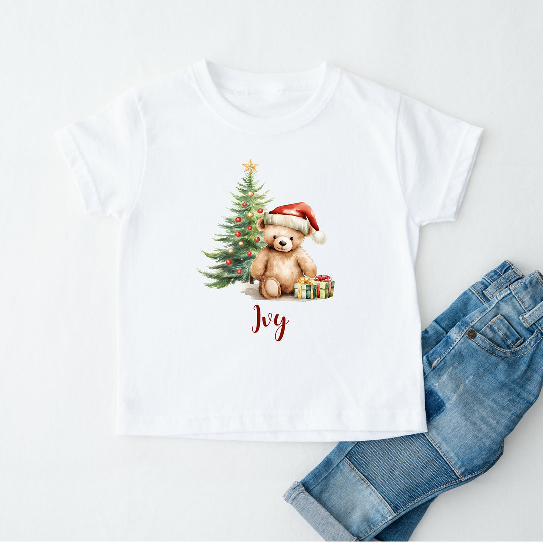 Personalised Teddy Family Matching Christmas T-shirts With Optional Trousers