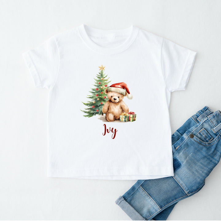 Personalised Teddy Family Matching Christmas T-shirts With Optional Trousers