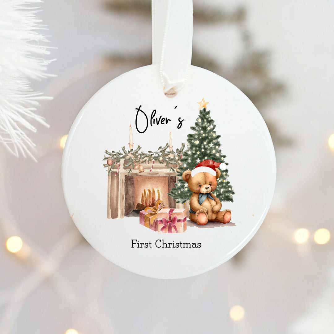 Personalised My First Christmas Teddy Bear Ceramic Tree Ornament
