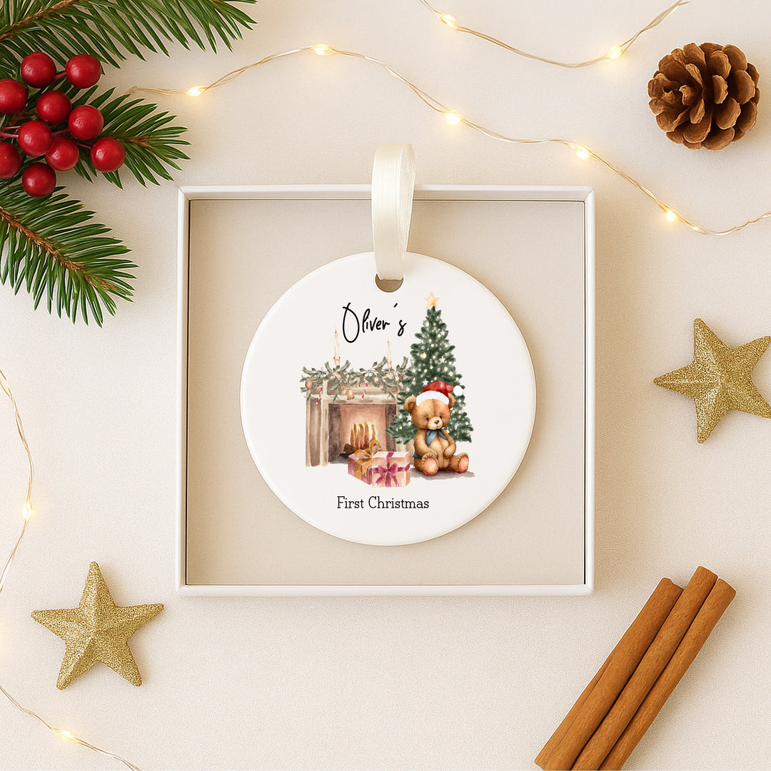 Personalised My First Christmas Teddy Bear Ceramic Tree Ornament