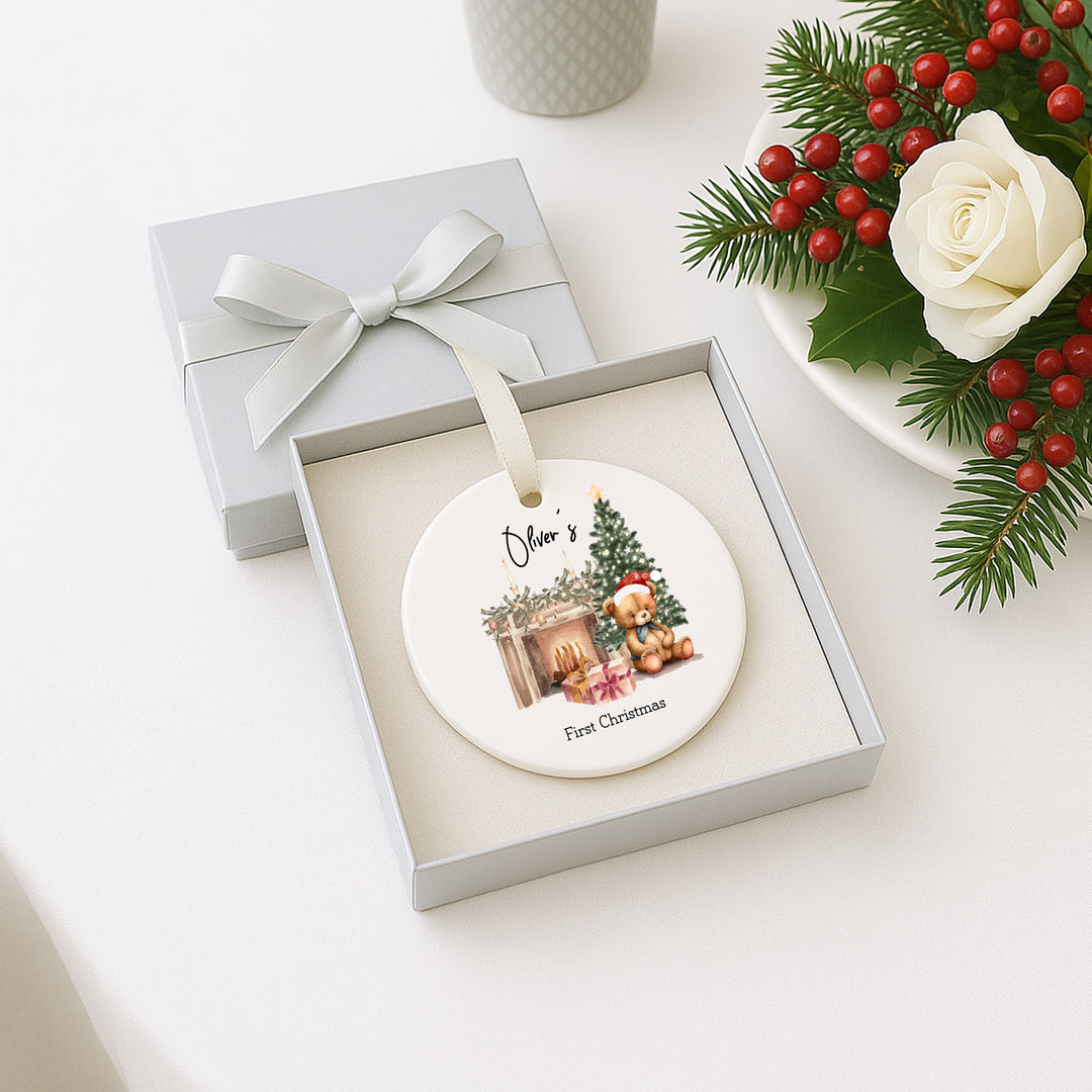 Personalised My First Christmas Teddy Bear Ceramic Tree Ornament